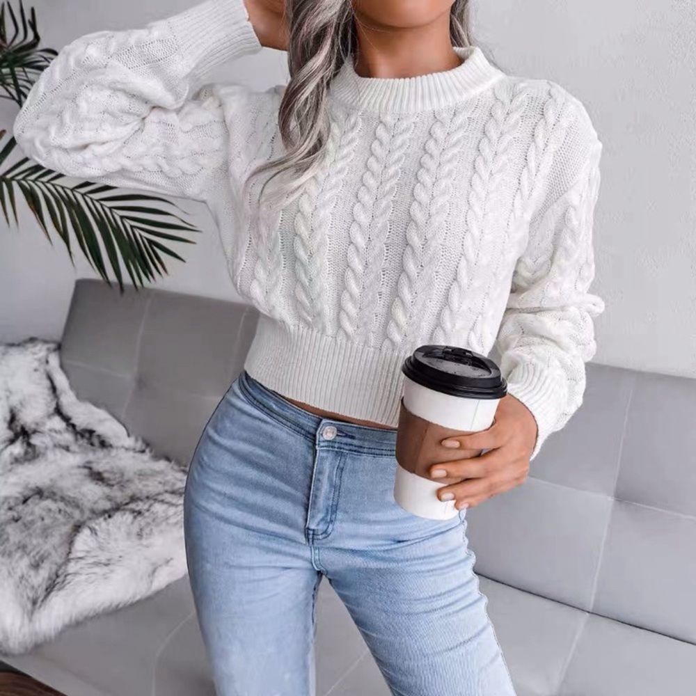 White Sweater Long Sleeve for Women’s Stretch One Size